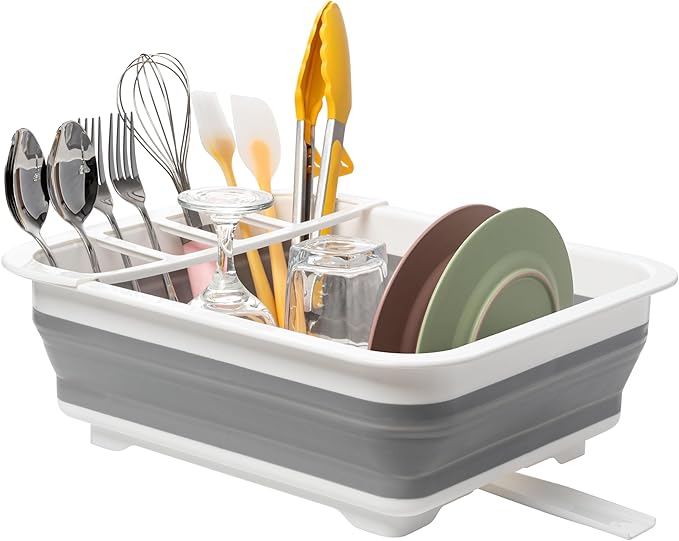 Tiawudi Collapsible Dish Drying Rack, Pop Up Dinnerware Drainer, Portable Plate Organizer for Kitchen RV Campers Travel Trailer, Space Saving Kitchen Storage Tray