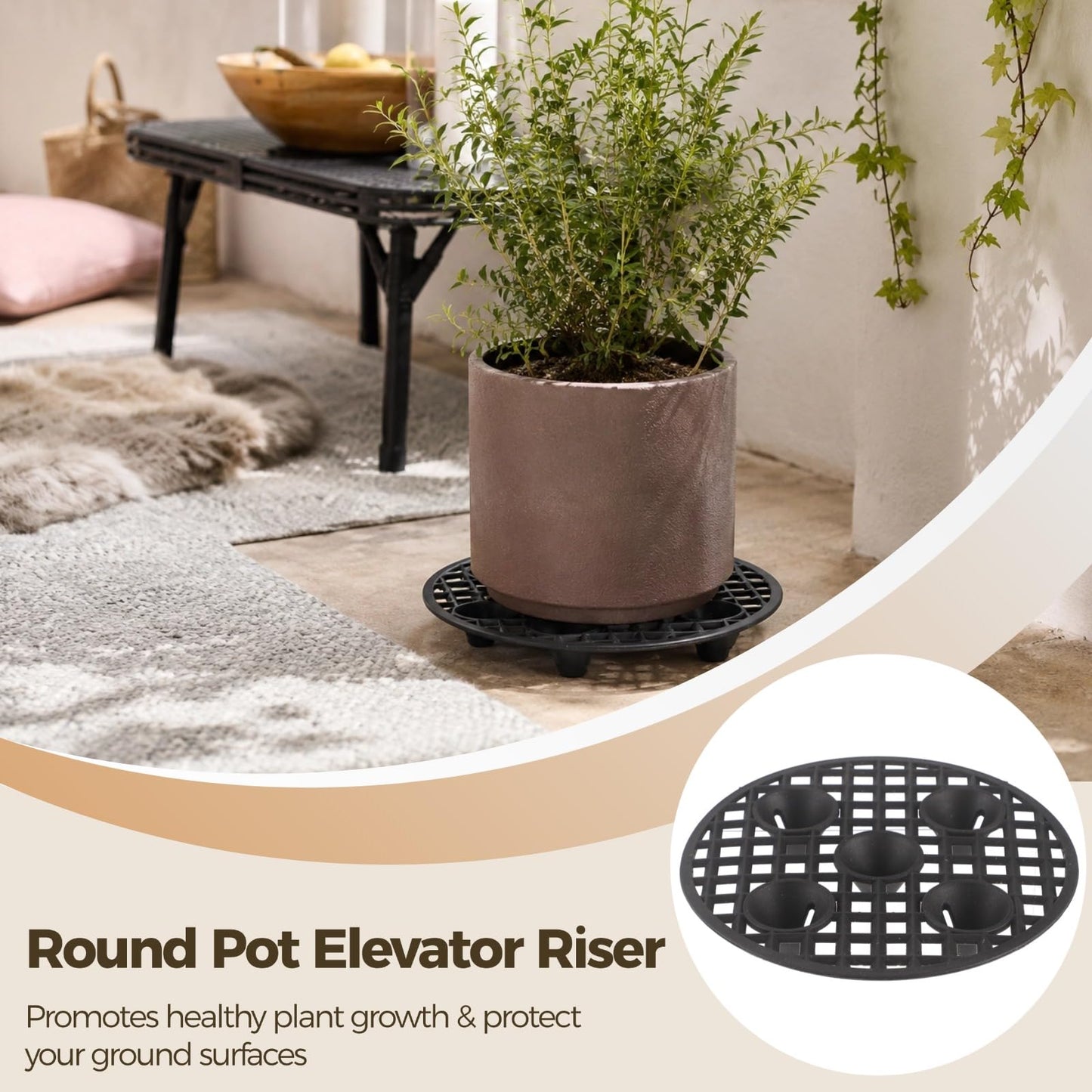 plantoky 24 Pcs Plant Pot Elevator Risers, 7.9 in Round Plastic Heavy Duty Plant Stands, Floor Protection Saucer to Prevent Surface Damage, Black Planter Stand for Indoor Outdoor Garden Patio Potted Plants