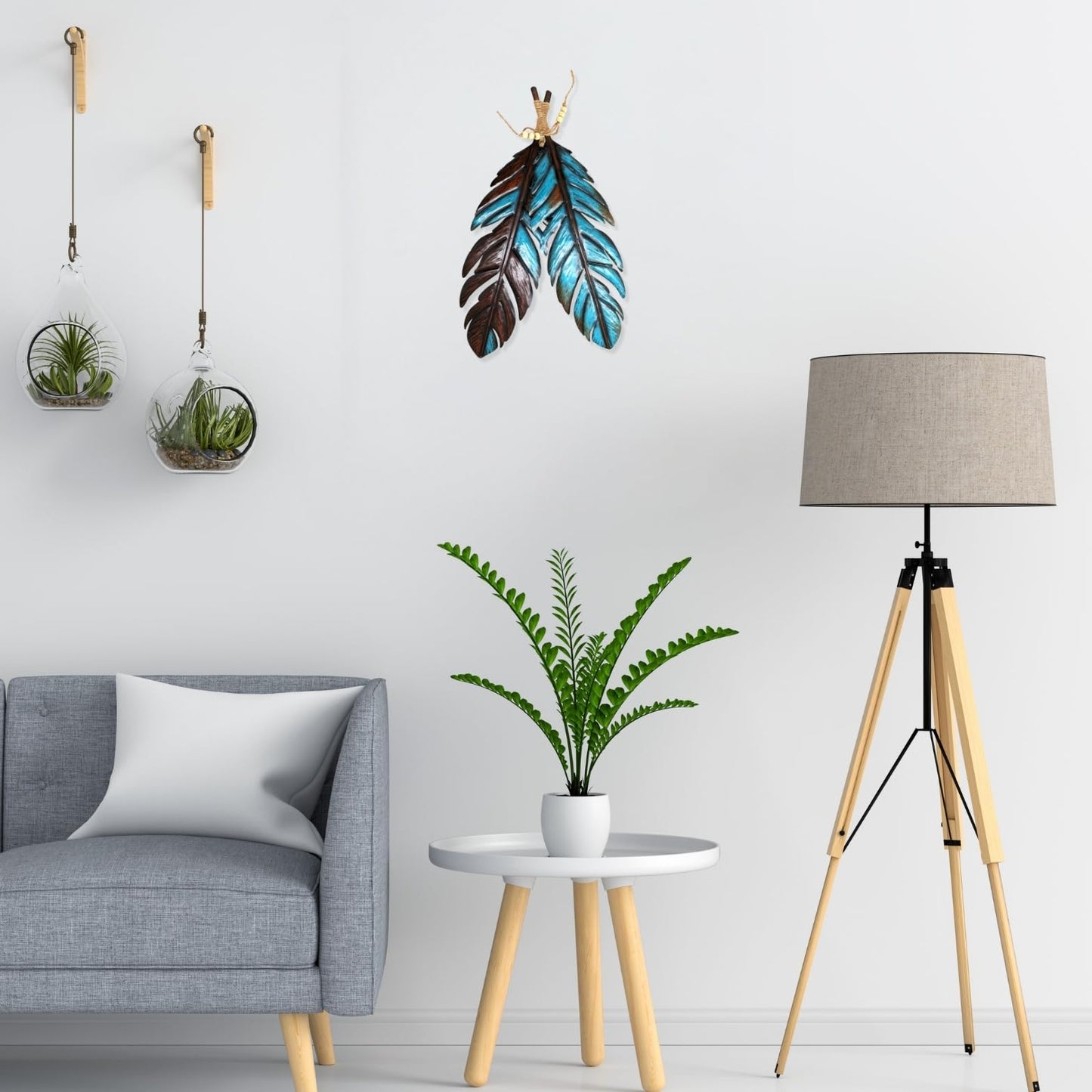 Rustic Metal Feathers Wall Hanging Décor - Southwest Boho Chic, Rustic, Nature-Inspired, and Spiritual Home Decoration - Metal Wall Art for Living Room, Bedroom, Office - 12x20 Inches