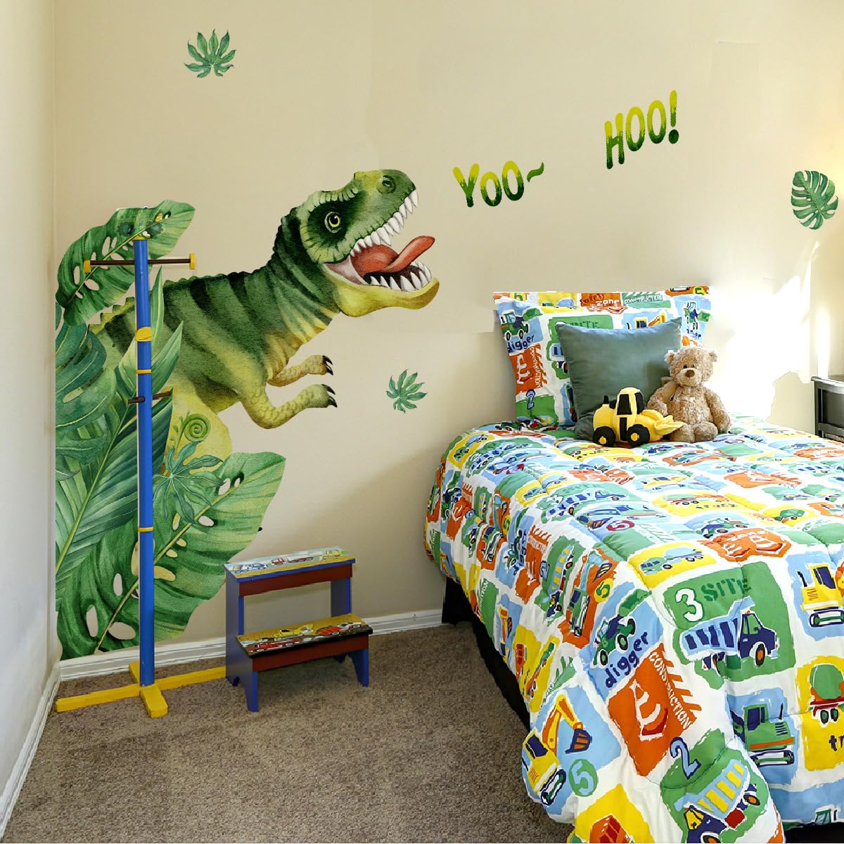 Mirabuy Yoo Hoo Dinosaur Wall Decals Tropical Large Dino Jungle Dinosaur Wall Stickers for Nursery Boys Bedroom Playroom
