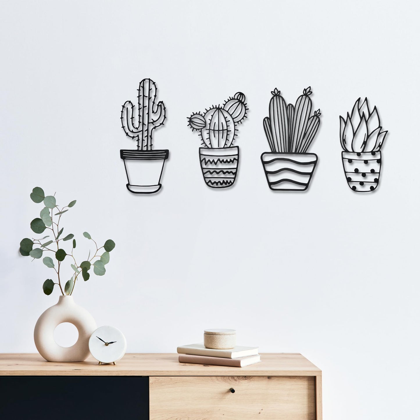 4 Pieces Western Decor Cactus Decor Natural Themed Metal Wall Decors Plant Modern Metal Wall Art for Home Living Room Bathroom Office