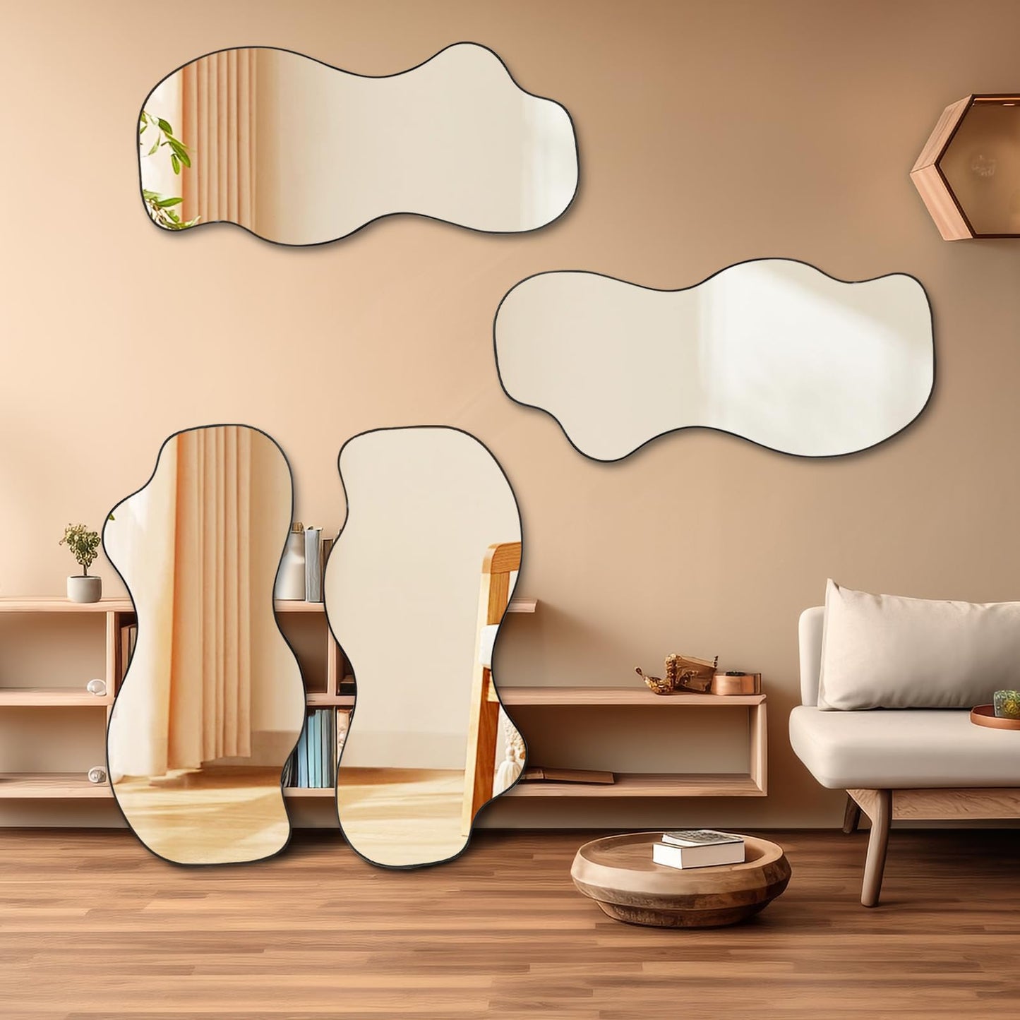 POZINO Irregular Mirror, 47.2"x21.6" Asymmetrical Frameless Mirror, Abstract Wall Mirrors, Modern Odd Shape Mirrors for Living Room Bathroom Bedroom Entryway, Hangs Vertically or Horizontally