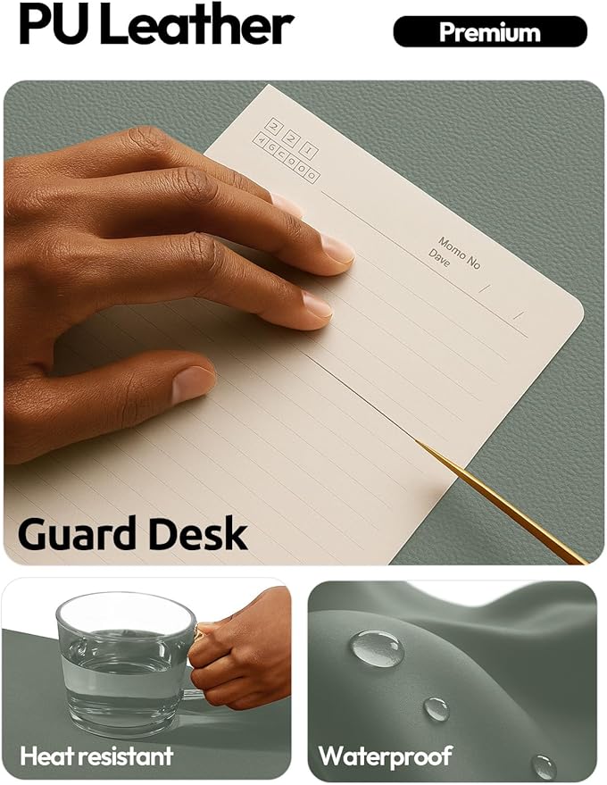 YSAGi Leather Desk Pad Protector, Office Desk Mat, Large Mouse Pad, Non-Slip PU Leather Desk Blotter, Laptop Desk Pad, Waterproof Desk Writing Pad for Office and Home (Dark Green,55" x 17.2")