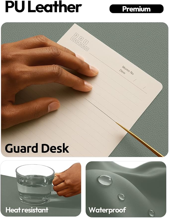 YSAGi Leather Desk Protector, Office Mat, Large Mouse Mat, Non-Slip PU Leather Blotter, Laptop Desk Pad, Waterproof Writing Pad for Office and Home (Dark Green, 47.2" x 23.6")
