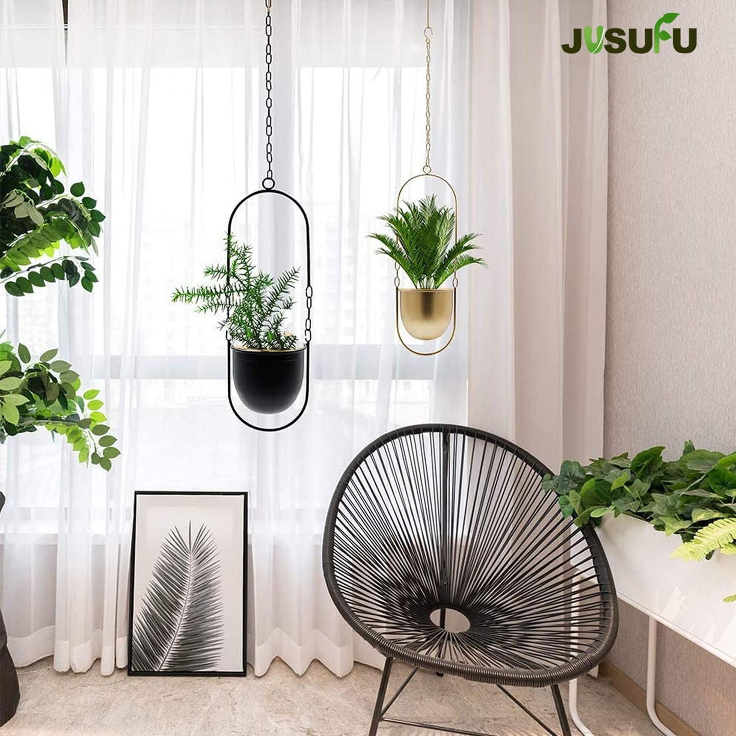 JUSUFU Metal Hanging Planters, 2pcs Black Hanging Planters for Indoor & Outdoor Plants, No Plant incld