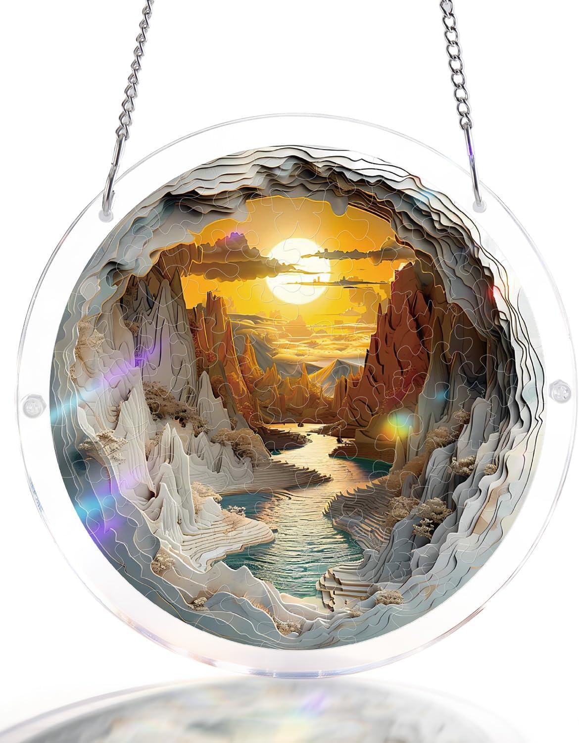 Acrylic Puzzles Suncatcher Window Hanging, Sunset Canyon Puzzle, Acrylic Suncatcher for Doors Garden, Mother's Day Christmas Birthday Gifts for Women Men (M - 8.2 * 8.2 in)