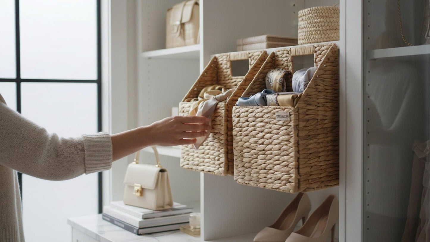 Wicker Hanging Storage Basket (10,5"Lx6,5"Wx13"H), Set of 2 Wall Baskets, Water Hyacinth Baskets, Wall Decor Hyacinth Basket Hanging for Organizing Files, Mails, Books, Magazine,...
