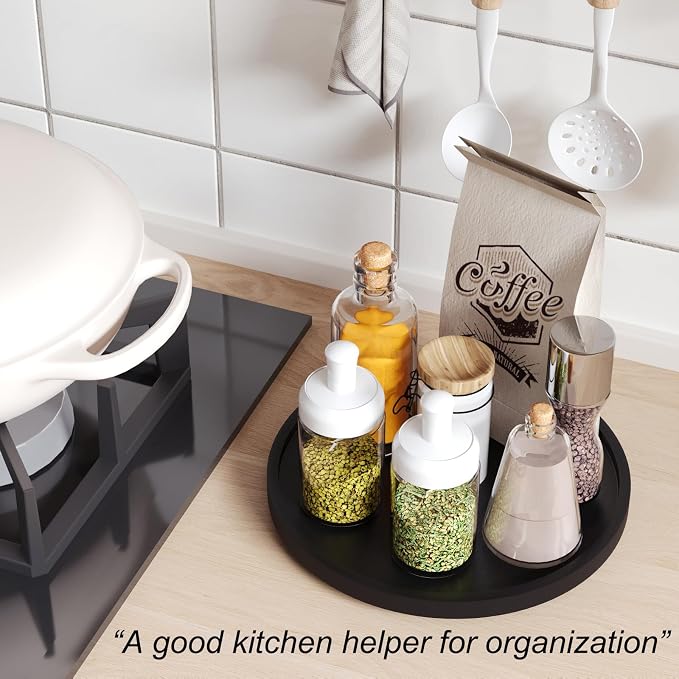 VERTORGAN Lazy Susan Organizer for Kitchen,Bamboo Turntable for Cabinet,Pantry,Vanity,Middle（Black）