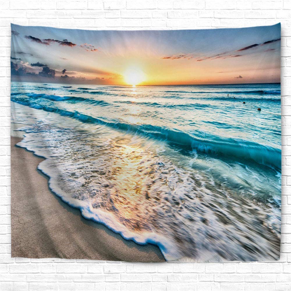 IcosaMro Beach Tapestry Wall Hanging, Ocean Sunset Sea Beach Wave Landscape Scenery Nature Wall Decorations Bohemian Home Decor for Bedroom, Dorm, College, Living Room, 51x60, Blue