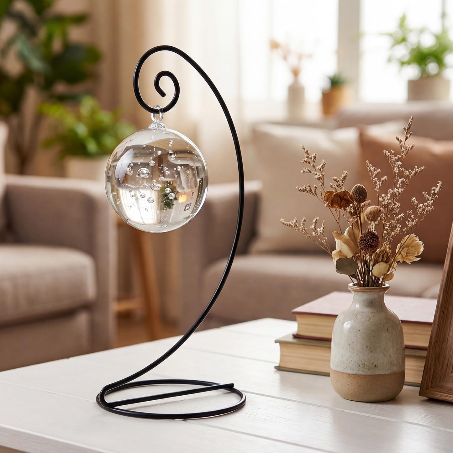 LEIFIDE 12 Pcs Ornament Display Stand 11 Inch Black Metal Stand for Hanging Glass Globe Terrariums, Witch Ball Festivals Wedding Ornament and Home Office Party Decor(Round)