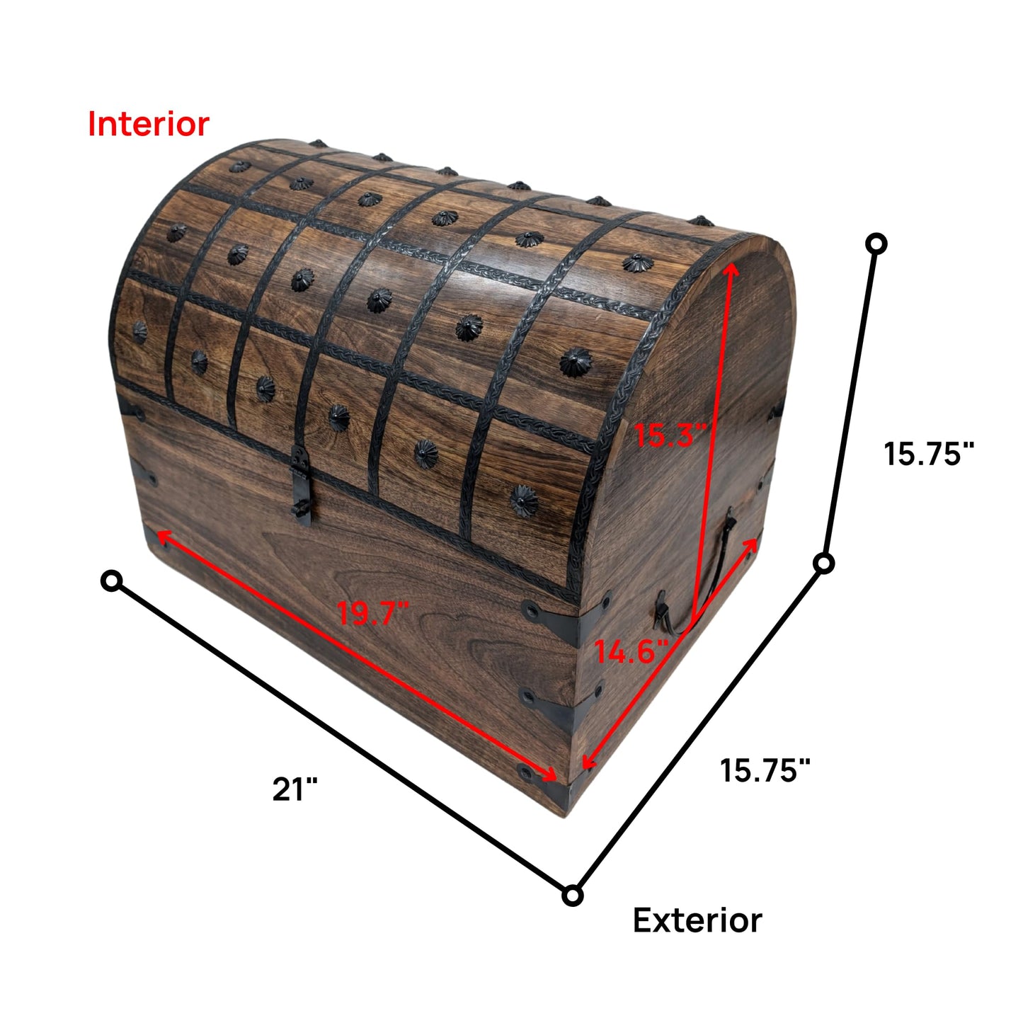 Aiden Asher Handmade Pirate Treasure Chest - Wooden Storage Box with Iron Lock & Skeleton Key - Rustic Decorative Jewelry (XXXL 21 x 15.75 x 15.75)
