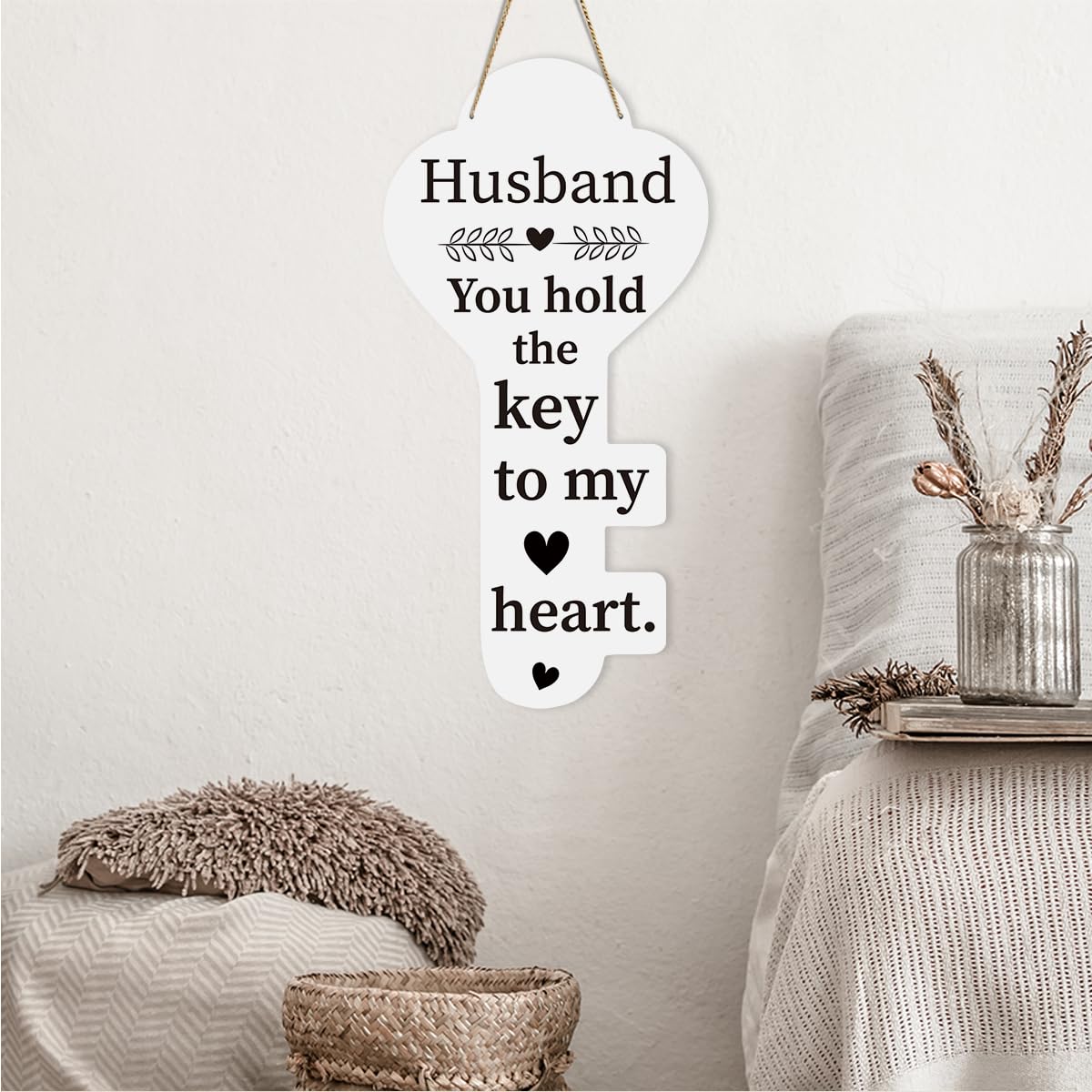 Husband Gifts Fathers Day Birthday Anniversary Valentines Decorations Gifts for Him Key Shape Hanging Wooden Sign