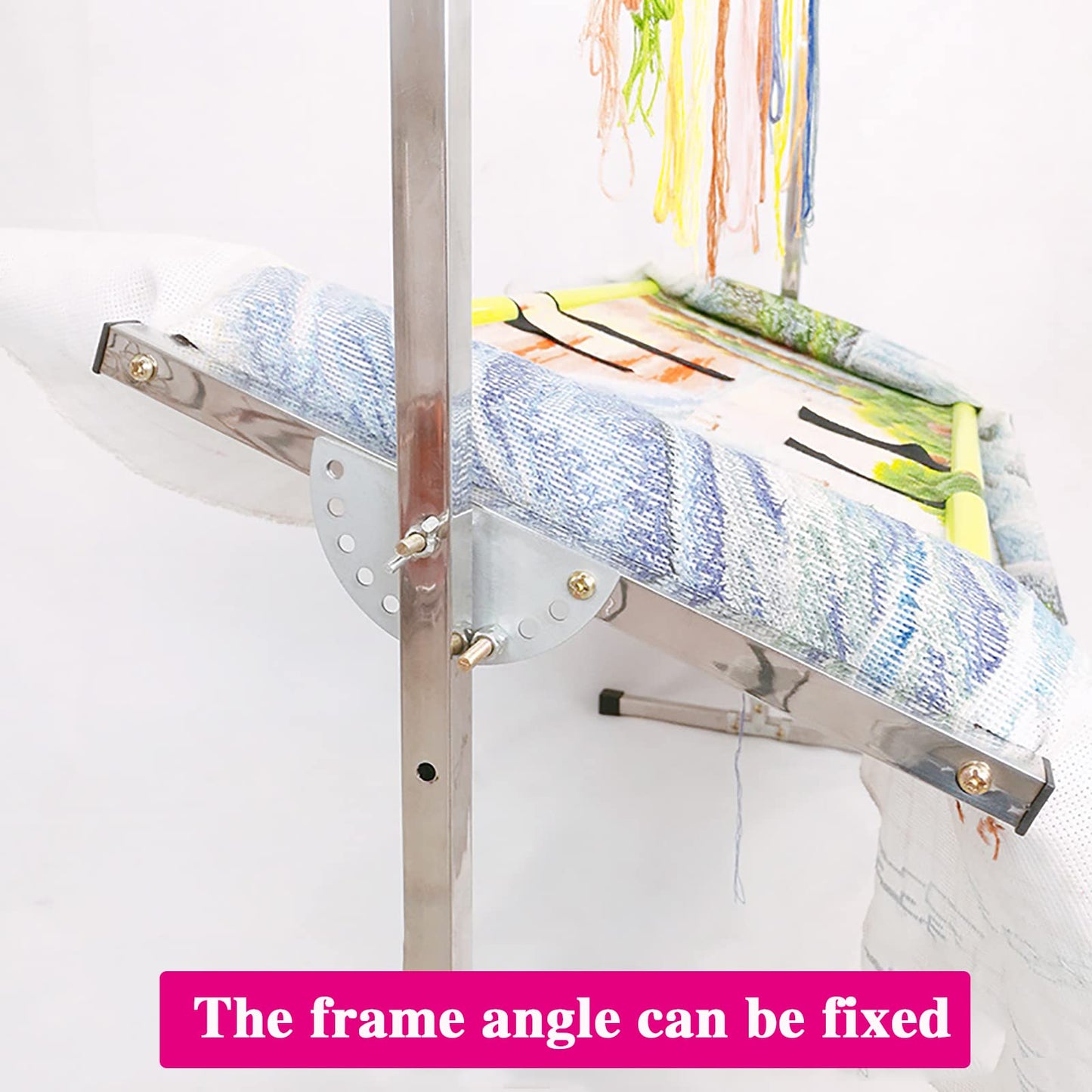 ELUKHT Embroidery Stand, Stainless Steel Needlework Floor Frame, Adjustable Cross Stitch Craft Stand, with 12 Hanging Wire Buckles, Standing Embroidery Lap Table, for Arts Crafts Sewing Needlework