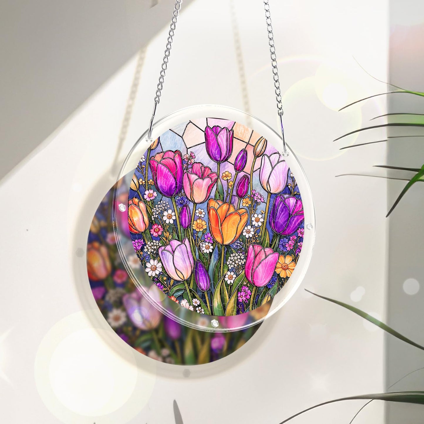 AOSERI Acrylic Puzzle Suncatcher Window Hanging, Tulip Garden Sun Catchers DIY Crafts Puzzle for Adults Home Garden Decor Gifts for Women, Men, Wife, Mom-8.9 in