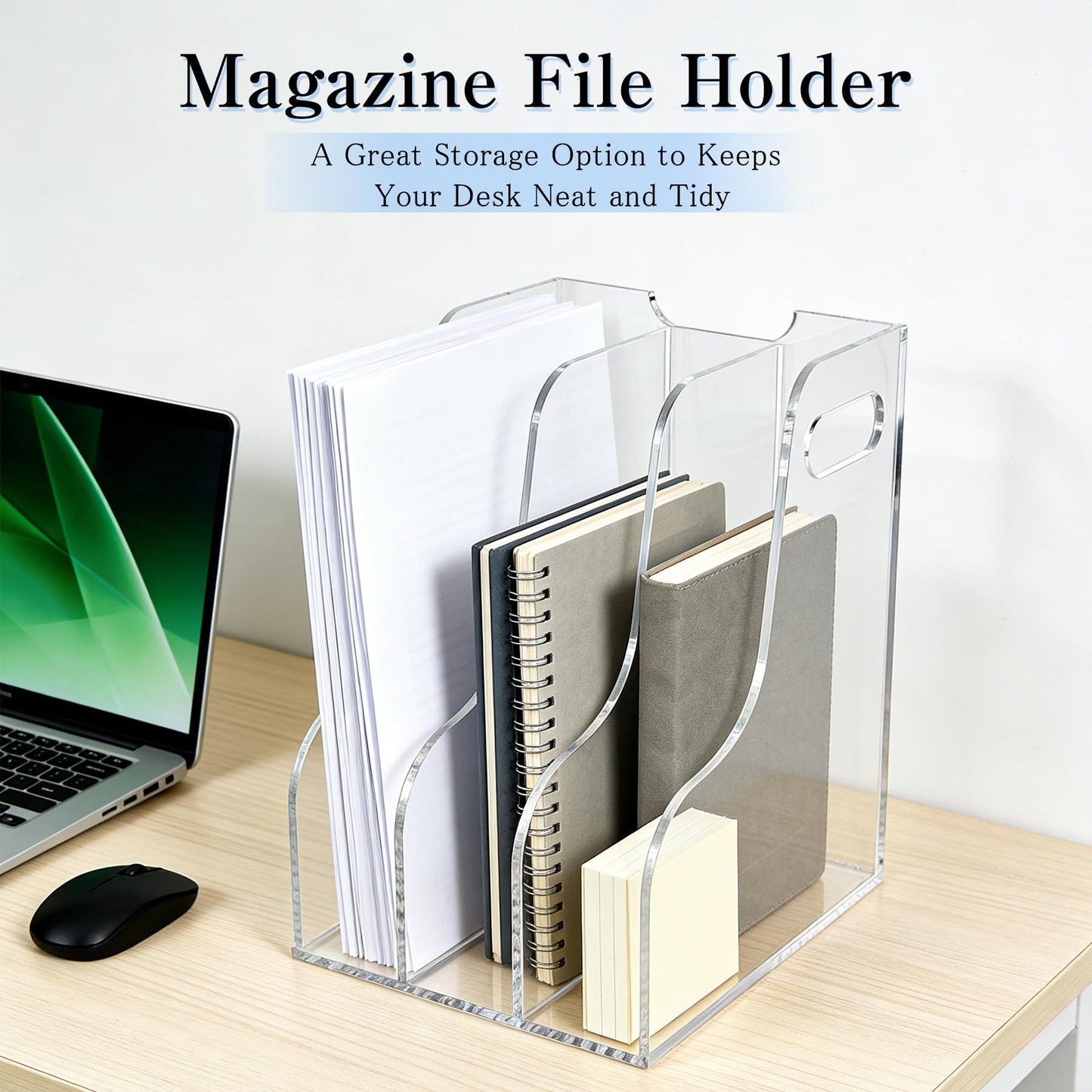 ZESHIHAOGUO 3-Tier Clear Acrylic File Holder, Vertical Document Organizer for Magazines, Binders, Notebooks & Envelopes - Multi-Purpose Desk Storage for Home Office（A4,3 Sections）