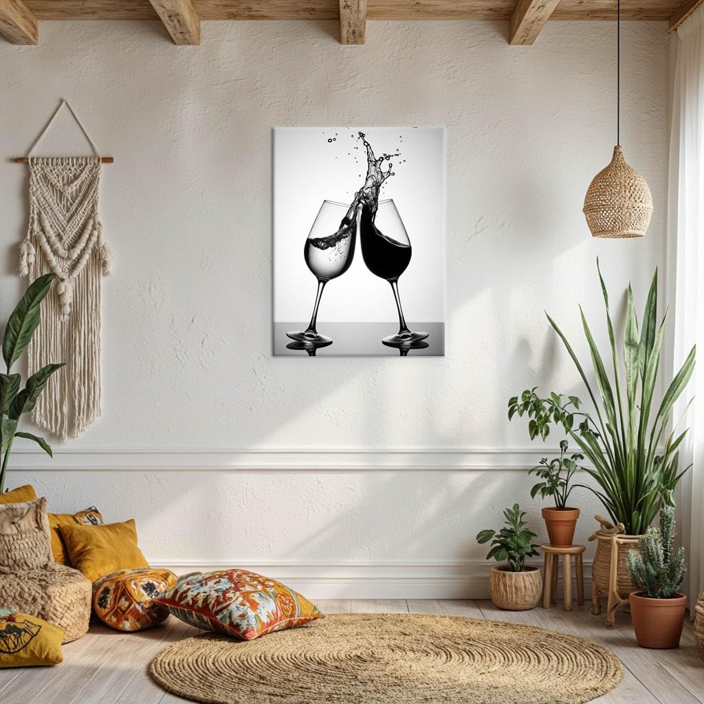 Novup Black And White Wine Splash Wall Art Canvas Print Decor Pictures Painting Modern Abstract Photography 18X24Inch