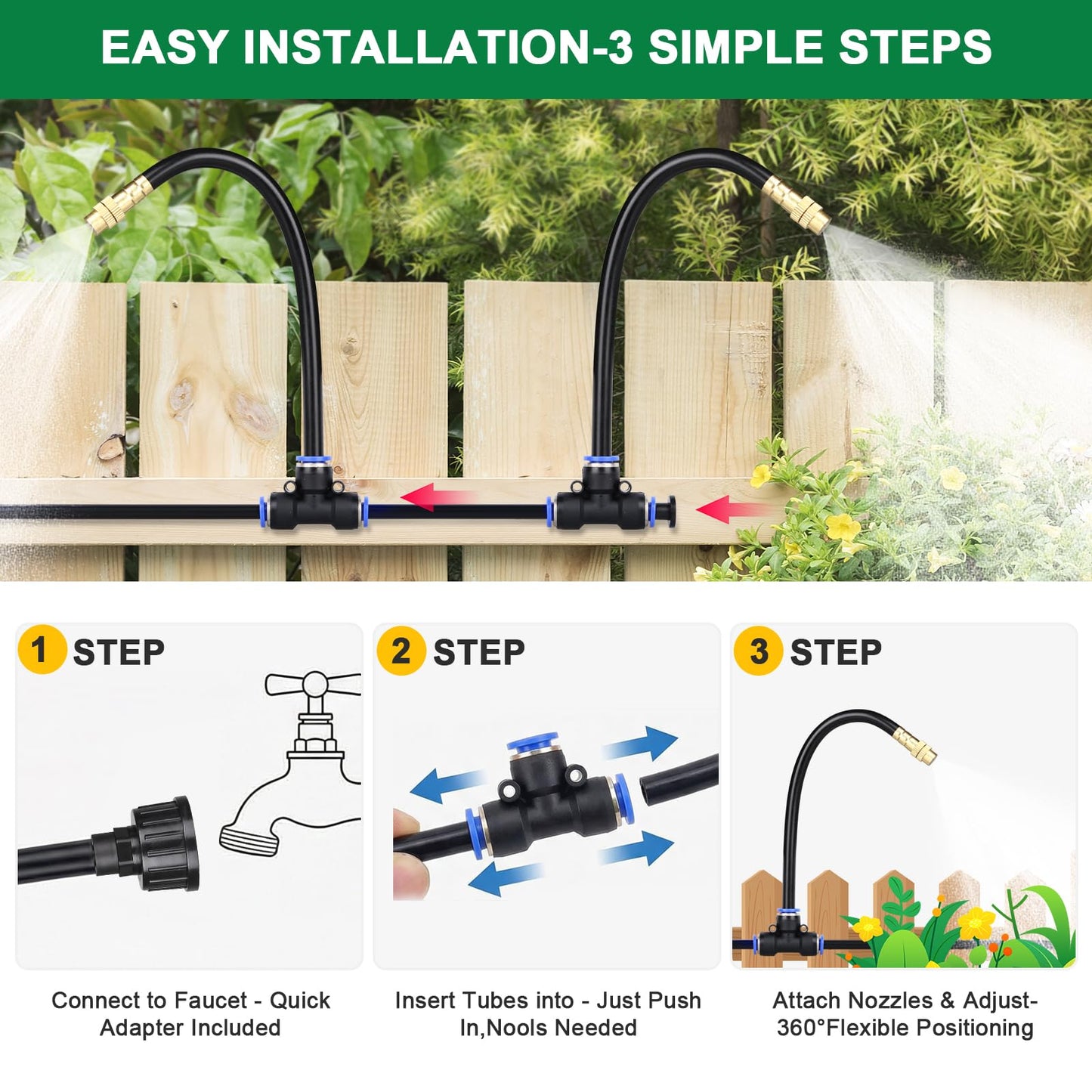 Starrey Drip Irrigation System, 2026-Upgrade 200Ft 1/4" Garden Watering System with 40 Pcs 360° Adjustable Copper Nozzles, DIY Kit for Garden, Lawn, Greenhouse, Raised Beds & Outdoor Plants