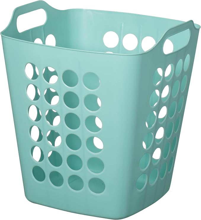 Flexible Plastic Laundry Basket - Square Storage Hamper with Side Handles for Easy Carrying - Versatile Organizer for Laundry, and Household Storage, Green 50 Litter