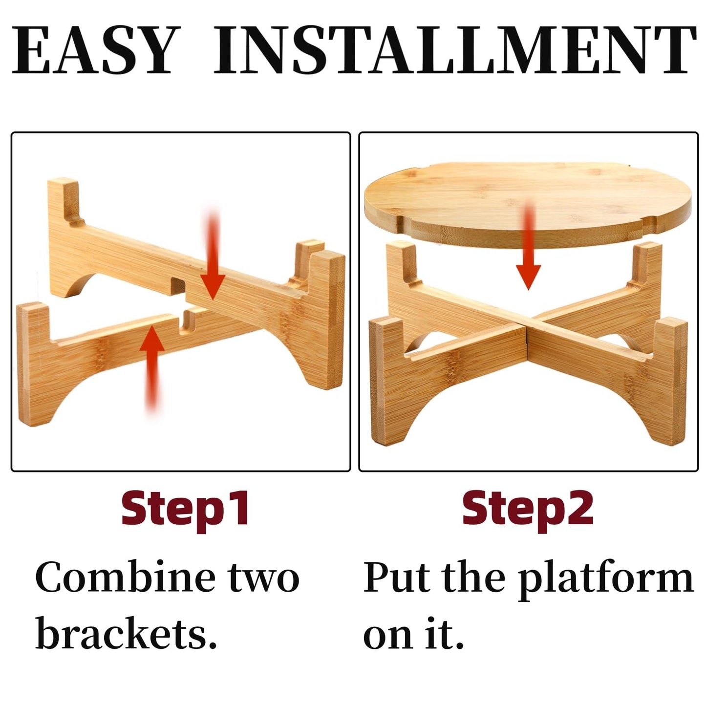 Pumtus 2 Pack Bamboo Plant Stand, Mid Century Modern Planter Stand, Detachable Flower Pot Holder, Sturdy Potted Plant Rack for Indoor Outdoor Garden Home, Fits Up to 8 Inch Planter (Pot Not Included)