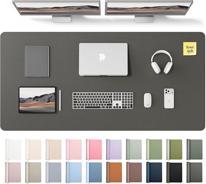 YSAGi Leather Desk Pad Protector, Office Desk Mat, Large Mouse Pad, Non-Slip PU Leather Desk Blotter, Laptop Desk Pad, Waterproof Desk Writing Pad for Office and Home (Dark Grey,55" x 24")