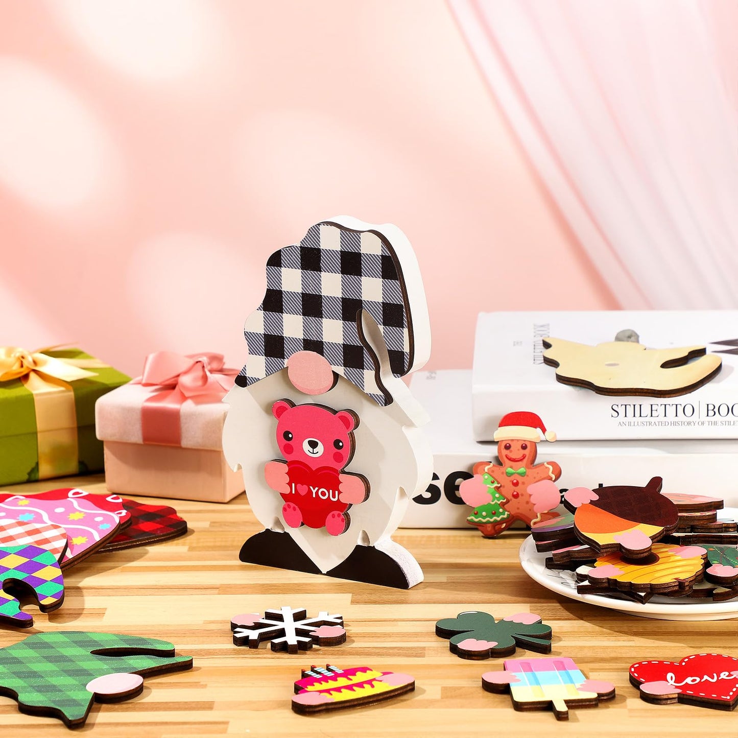 37 Pcs Interchangeable Wooden Decor DIY Holiday Seasonal Table Decoration with 24 Magnet and 12 Detachable Hats for Summer Home Graduation Gifts(Cute)