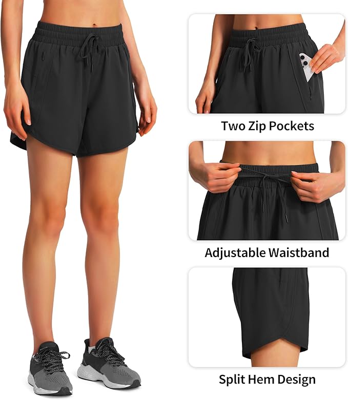 Ksmien Women's 5" Athletic Running Shorts Quick Dry Lightweight Workout Gym Shorts with Zipper Pockets UPF 50+