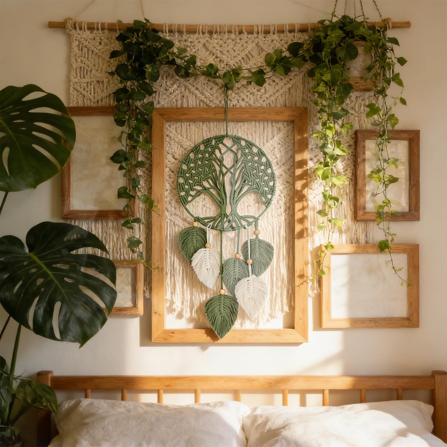 GYHPD Finished Macrame Green Leaves Tree Of Life, No Weaving Required, Boho Wall Decor, Handmade Home Decor, New Home Gift, Unique Decor Art, Handmade Enthusiast Gift for Home Living Room Bedroom