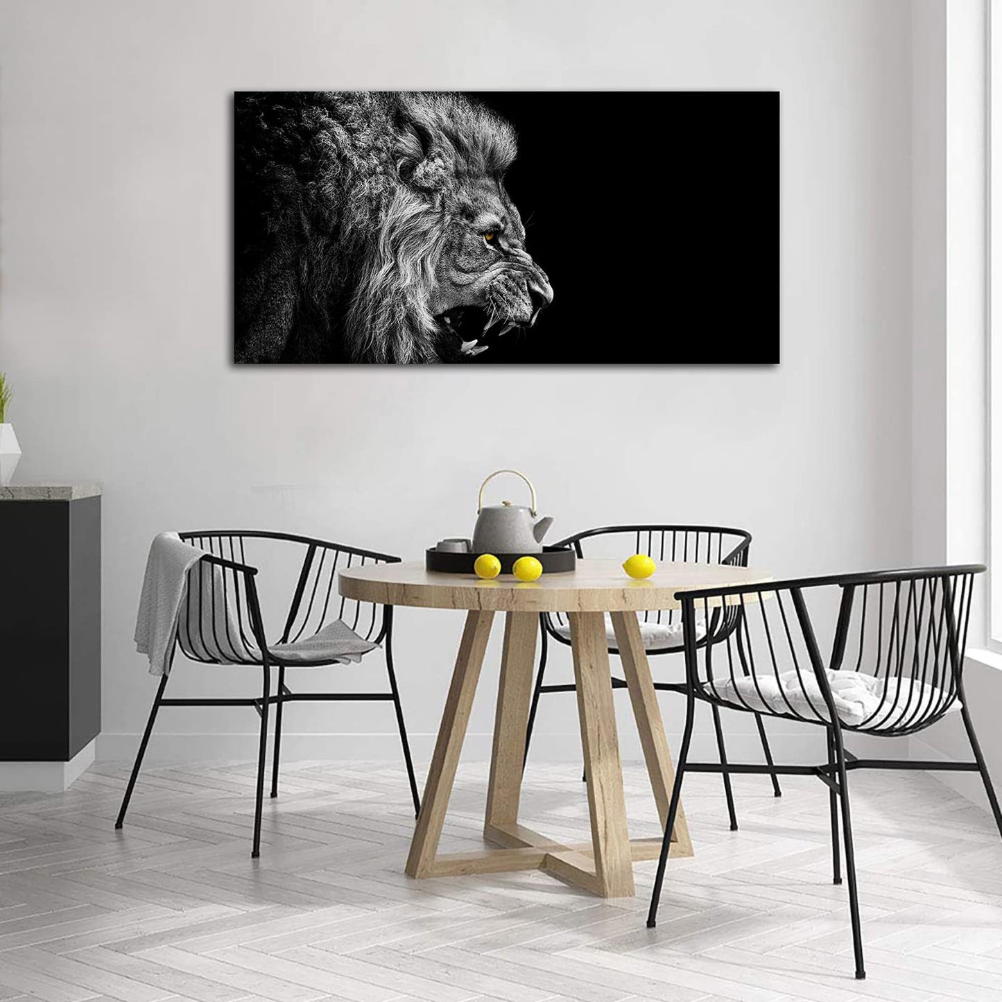 arteWOODS Canvas Wall Art Lion Painting Modern Large Beast Canvas Artwork Contemporary Wall Art Pictures Black and White Lion for Kitchen Office Home Decoration 24" x 48"