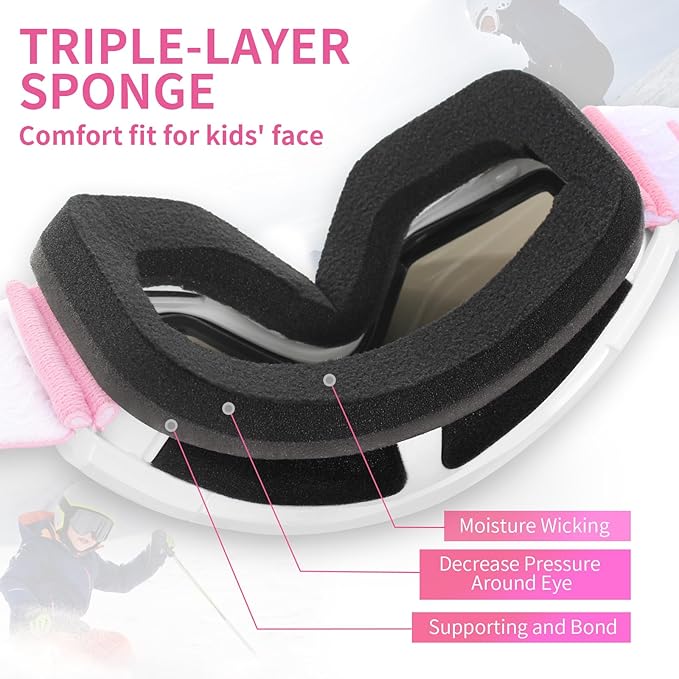 Freela Kids Ski Snowboard Goggles for Toddler(3-14) Youth Anti Fog Anti UV Goggles Girls Boys Snow Skiing Equipment