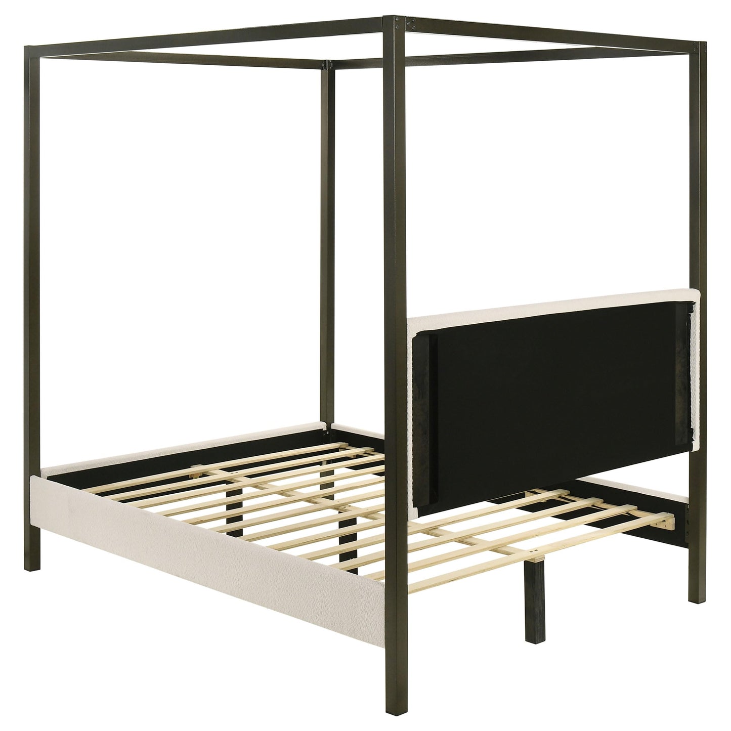 Coaster Home Furnishings - Monroe - Wood - Upholstered Canopy Bed with Four-Post Metal Frame, Padded Headboard and Transitional Style - Bedroom - Queen Size - Vanilla - 300834Q