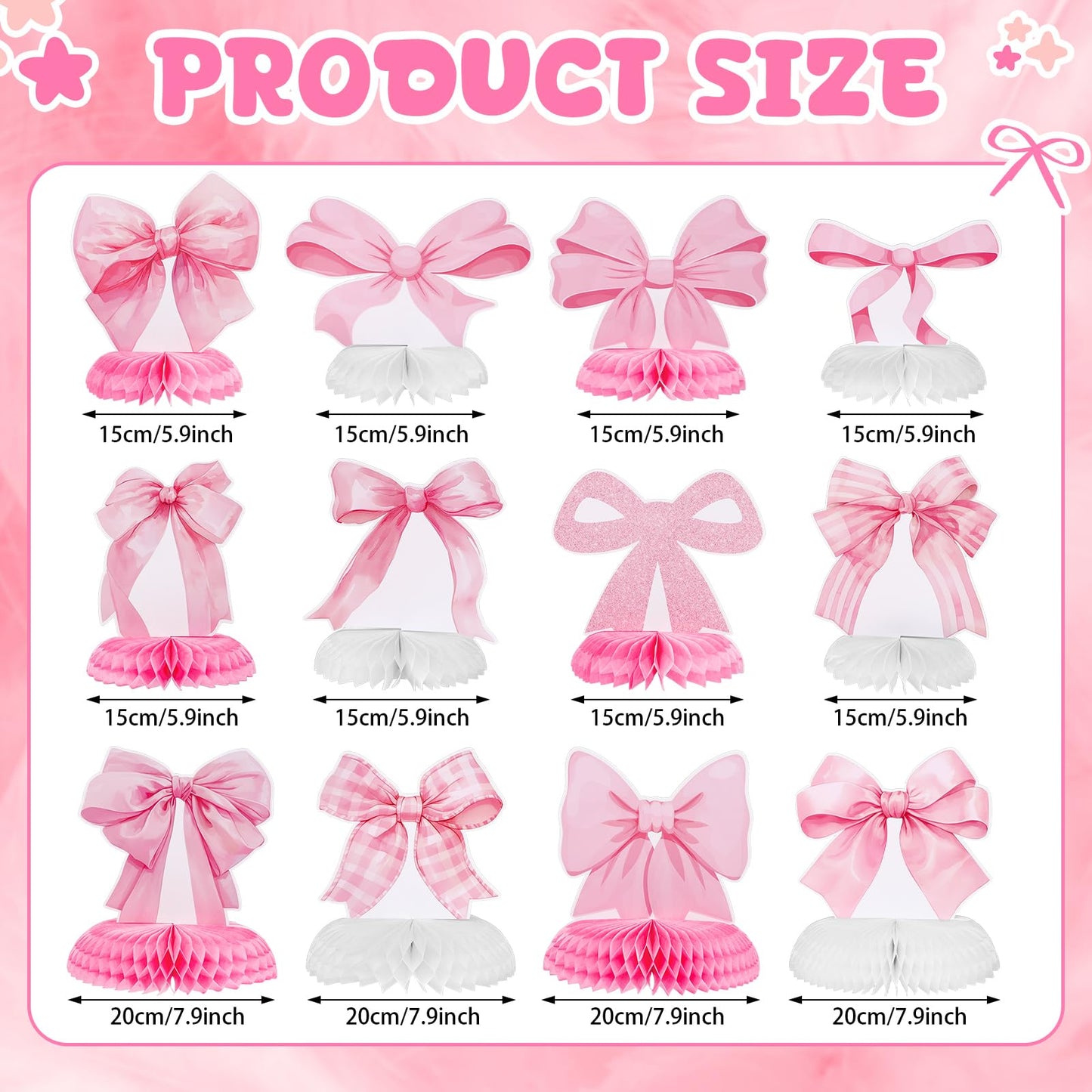 12 Pcs Pink Bow Party Honeycomb Centerpieces Pink Bow Table Centerpieces Coquette Theme Birthday Decorations Bow Party Decorations for Birthday Bachelorette Wedding Mothers Day Party Supplies