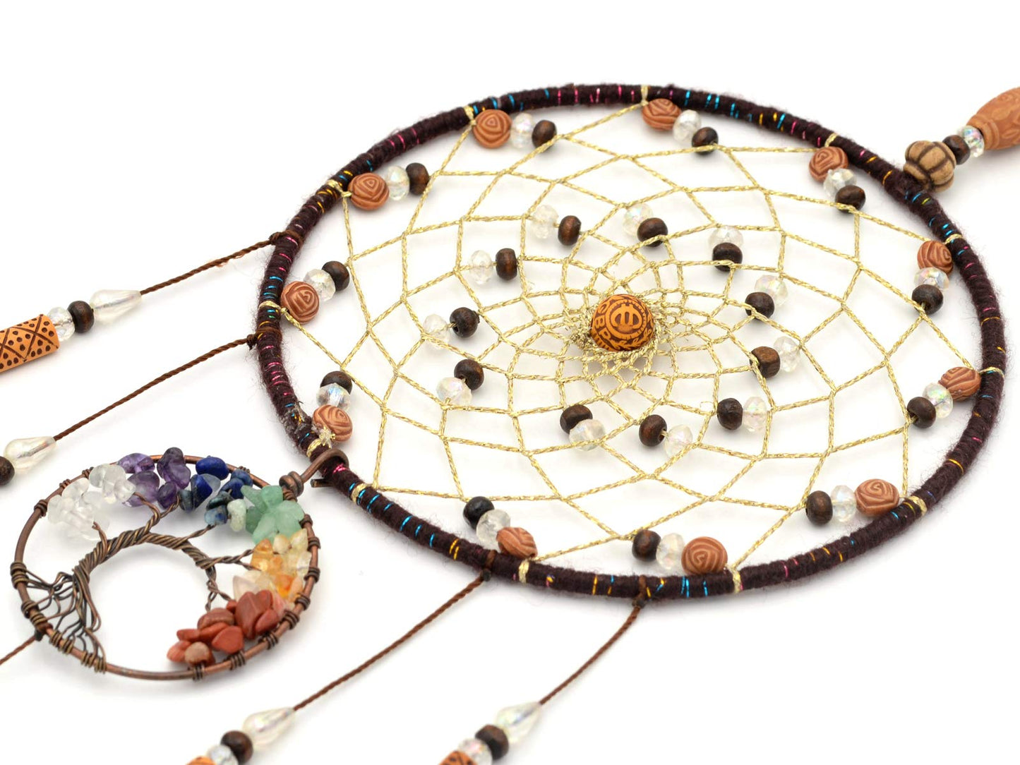 Urdeoms Tree of Life Dream Catchers for Bedroom Adult Brown Boho Dream Catcher Wall Decor for Girls Chakra Crystal Healing Stones Hanging Ornament Room Decoration 18" Length(NO.12)