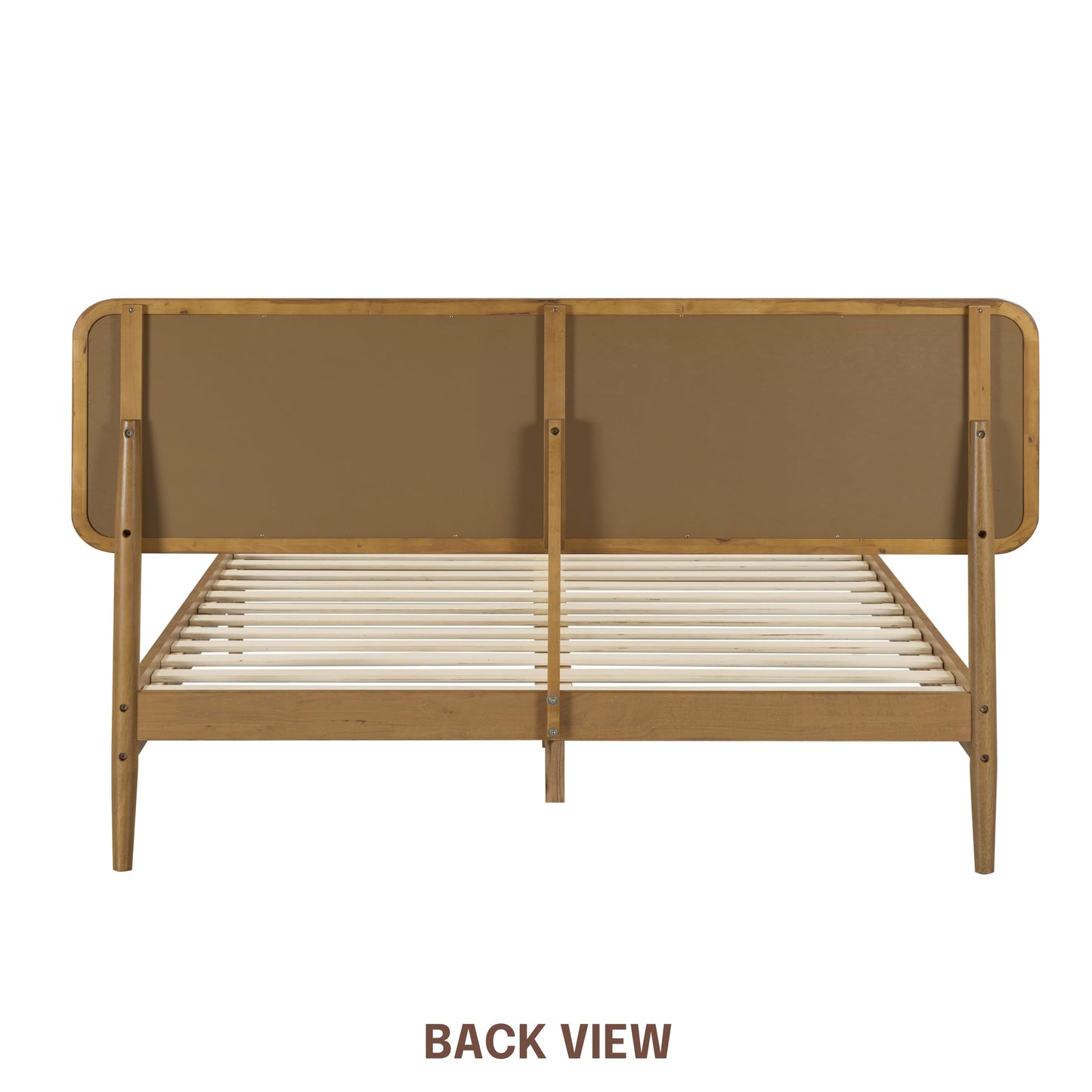 NTC Lupin Wooden Bed Frame with Headboard, Solid Oak and Rubber Wood Foundation with Silent Slats and Wood Central Supports, 1000 Lb Capacity, Queen - Teak Look