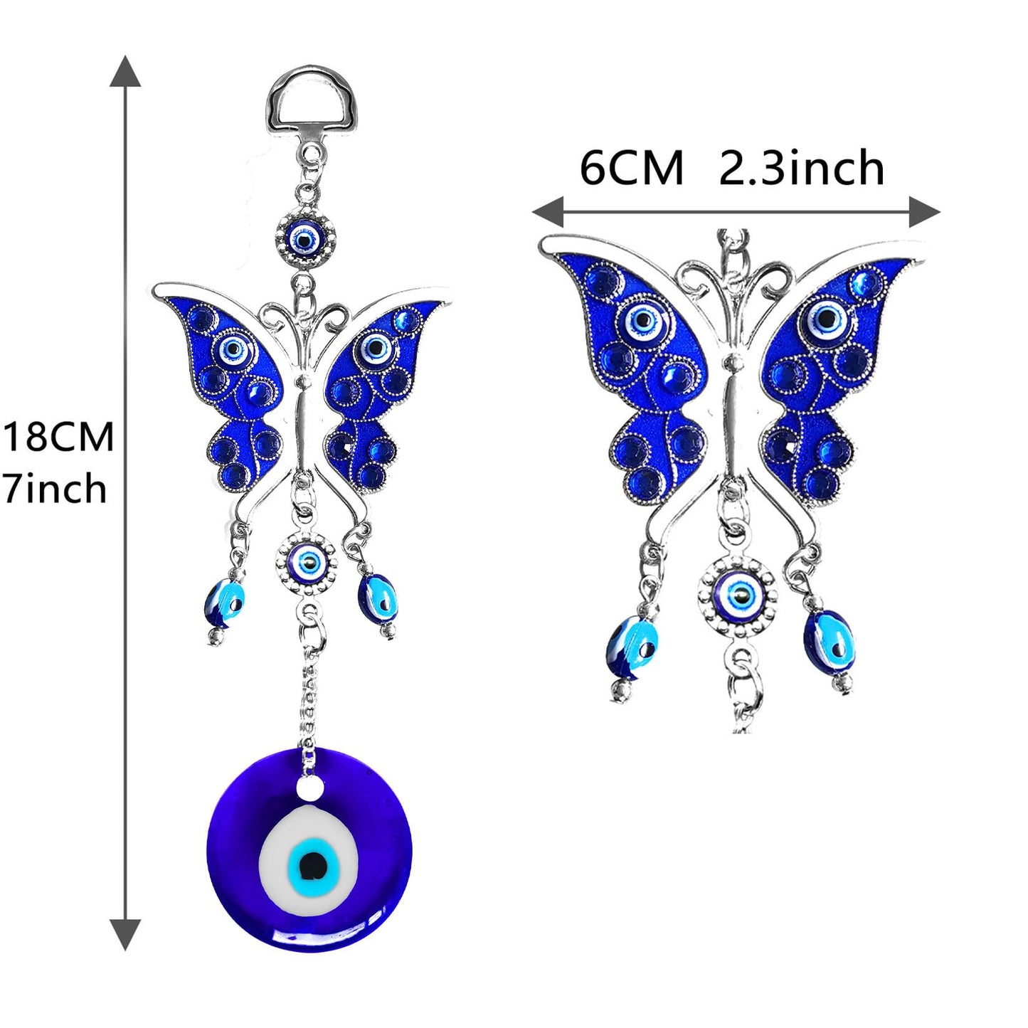 Blue Butterfly Evil Eye Wall Hanging Decor,Turkey Evil Eye Butterfly Amulet Door Car Hanging Accessories Ornament Pendant Charm