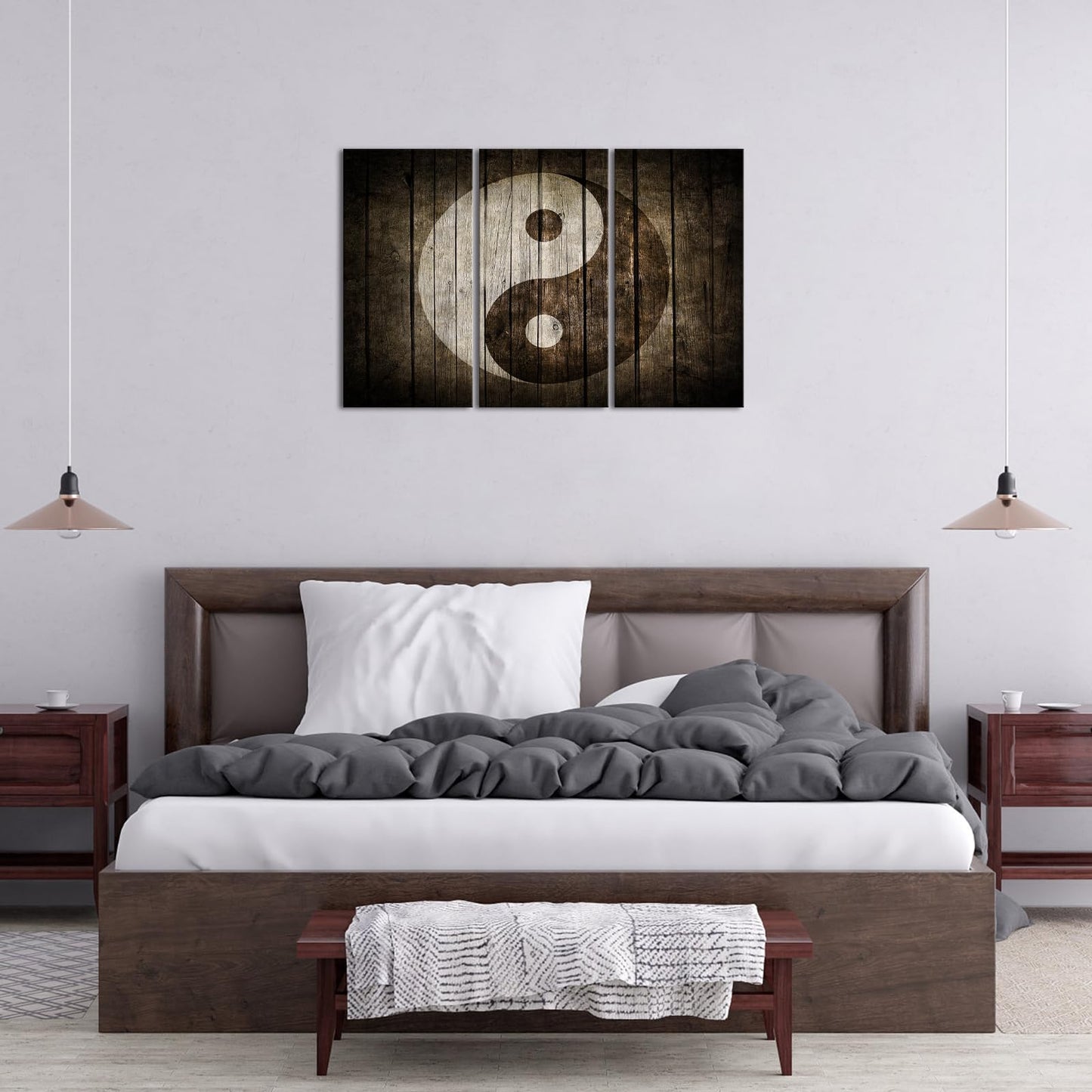 iHAPPYWALL Vintage Yin Yang Wall Art Brown Symbol Rustic Wood Painting Chinese Religion Picture for Home Living Room Ready to Hang