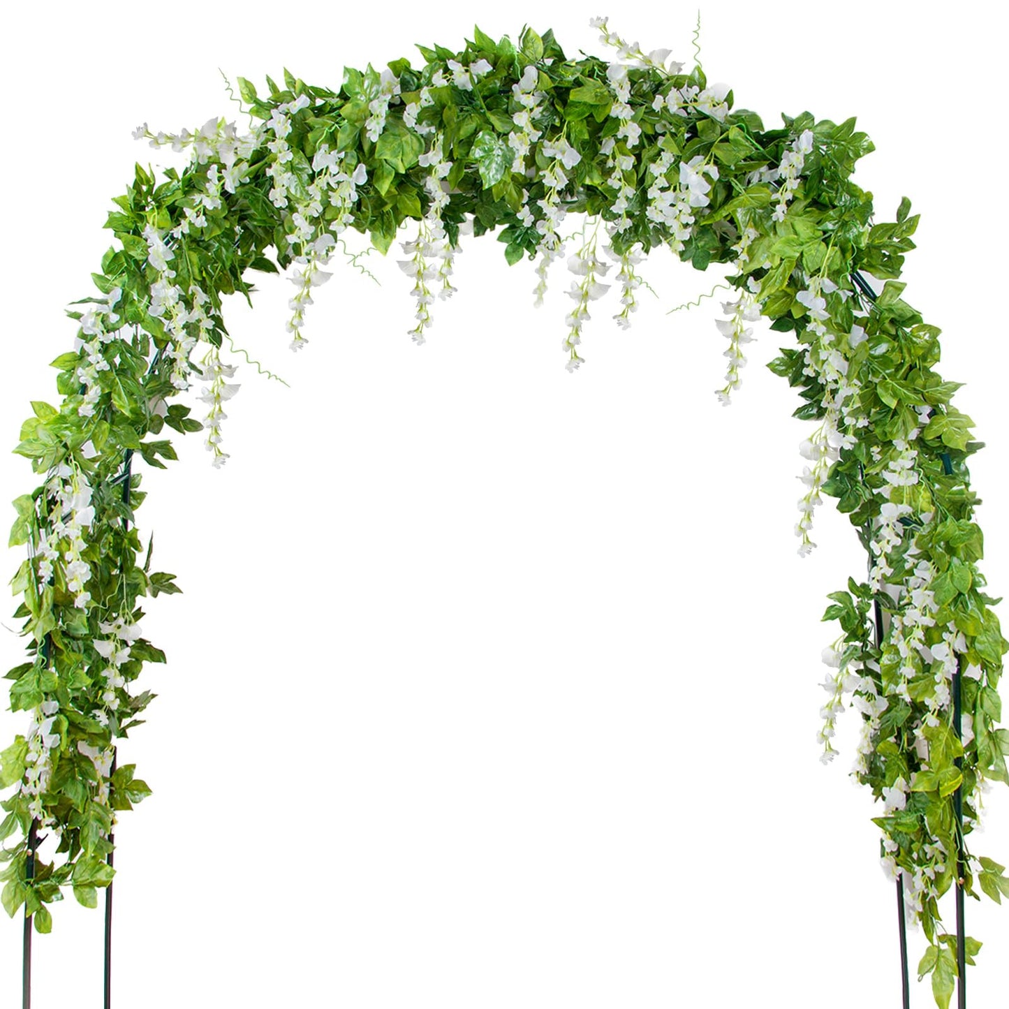 Mavee 28.8ft Artificial Wisteria Vine Garland (4x7.2ft), Silk Hanging Flowers Decor for Wedding Arch, Home Floral Arrangements - White