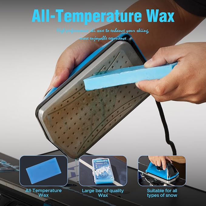 XCMAN Complete Ski Snowboard Tuning Waxing Combo Kit with Waxing Iron,Ski Wax,Side Base Edge Tuner,Ptex Base Repair,Gummy Stone,Diamond Stones for Ski Snowboard EdgeTuning