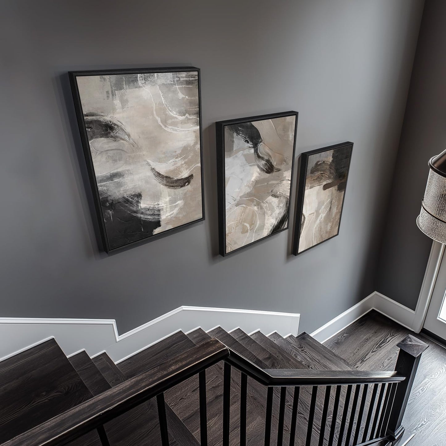 Framed Neutral Abstract Wall Art, 3 Piece Modern Minimalist Canvas Prints Paintings Artwork for Walls, Black Beige Brown Neutral Tone Pictures for Living Room Dining Room Bedroom Wall Decor 16x24 In