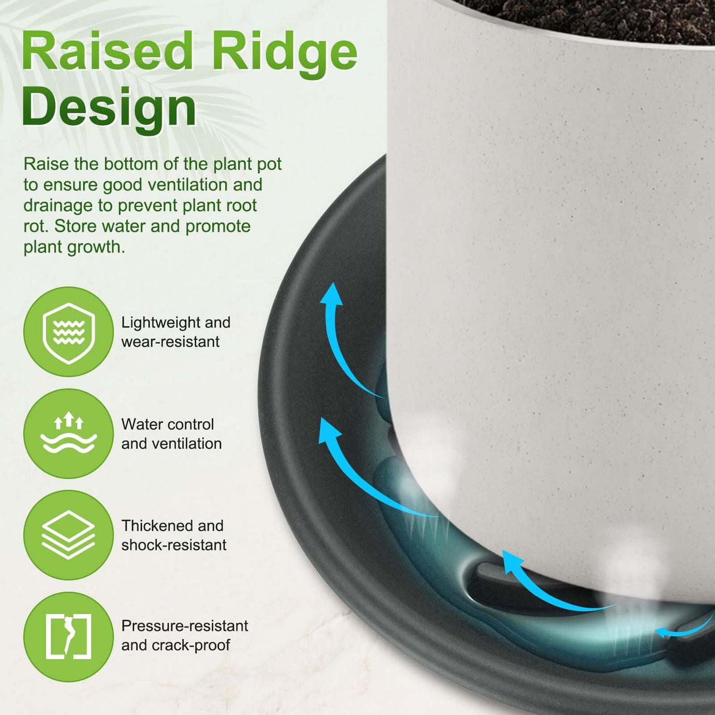 M METERXITY 2-Pack Plant Saucers, 6.3 Inch ID Anti-Rot Root Resin Flower Pot Plant Saucers for Indoor/Outdoor, Flowerpot Drip Tray [8.3 Inch OD, Gray Black]