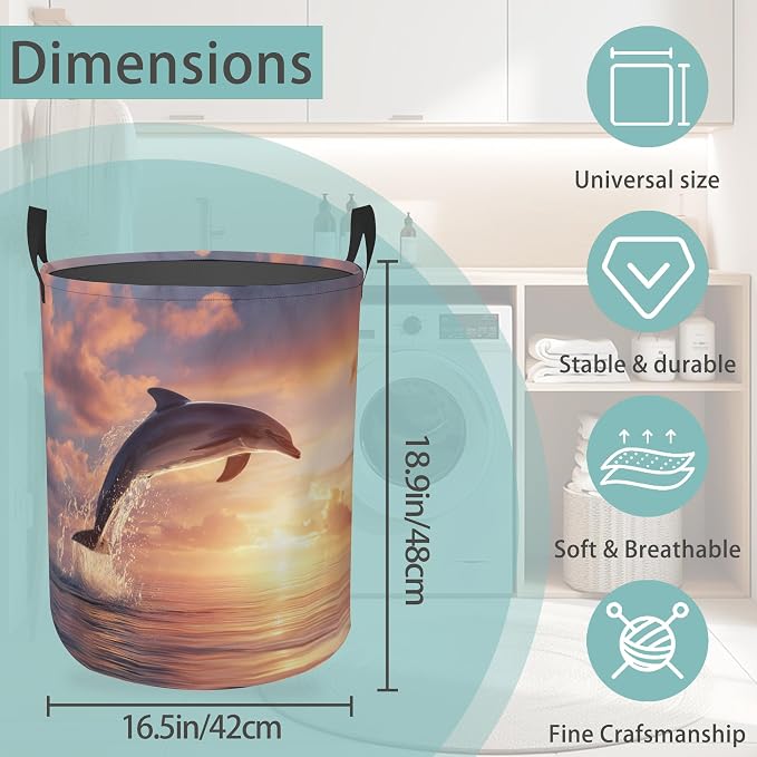 Laundry Hamper Foldable Oxford Cloth Dolphin Laundry Basket With Handle Portable Clothes Storage Organizer Basket Storage Bag For Laundry Room/Bedroom/Bathroom