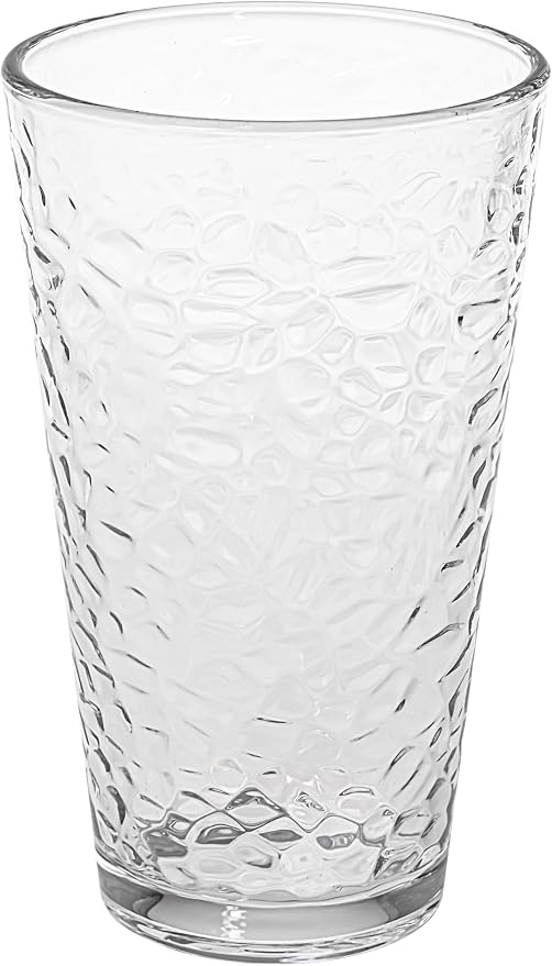 Le'raze Set of 10 Hammered Glass Cups, Clear Heavy Base Drinking Glasses | 16oz, Stackable, Durable, Dishwasher Safe, Freezer Safe, Non Slip, 100% Food Grade, BPA Free, Secure Packaging, Eco-Friendly