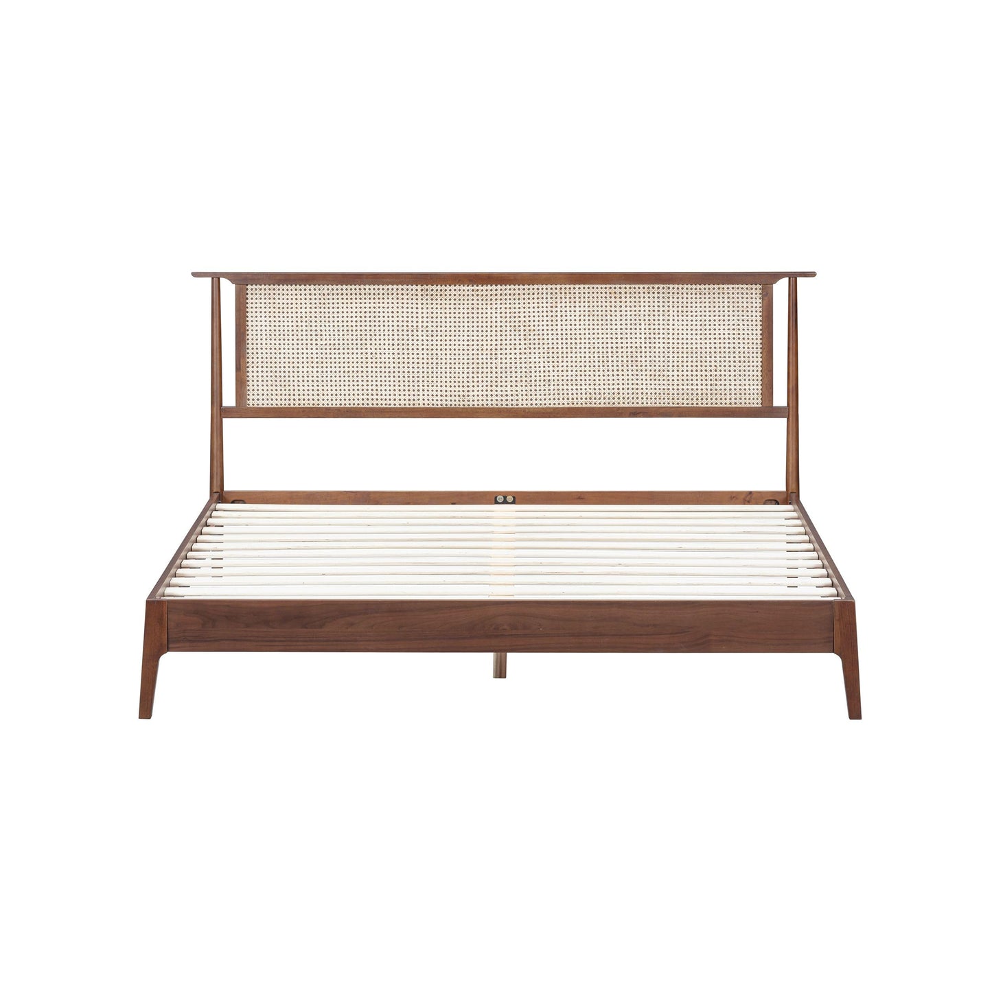 NTC Ruby Wooden Bed Frame with Headboard and Natural Rattan, Solid Oak/Rubber Wood Foundation with Silent Slats, 1000 Lb Capacity, Effortless Assembly (Natural Cane - Dark Walnut, King)