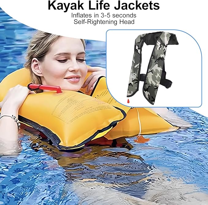 Automatic/Manual Inflatable Life Jacket| Inflatable PFD Kayak Vest Adult| Life Vest for Adults| Outdoor Water Sports| Supports up to 330 lbs|33g of Carbon Dioxide Cylinder