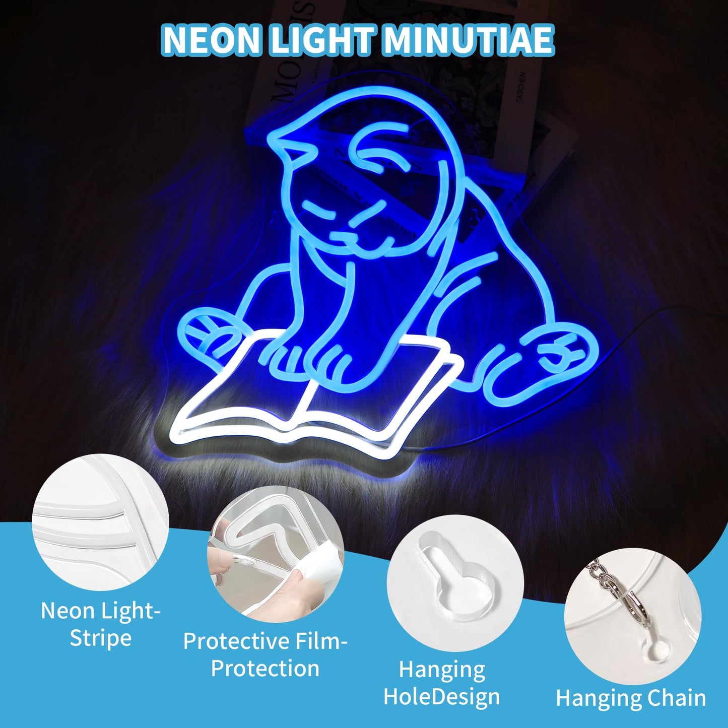 Pkshfja Cat Reading Book Neon Sign Led Light Up Signs for Wall Decor Usb Powered Neon Light Signs Indoor Light for Room Decor Holiday Gift
