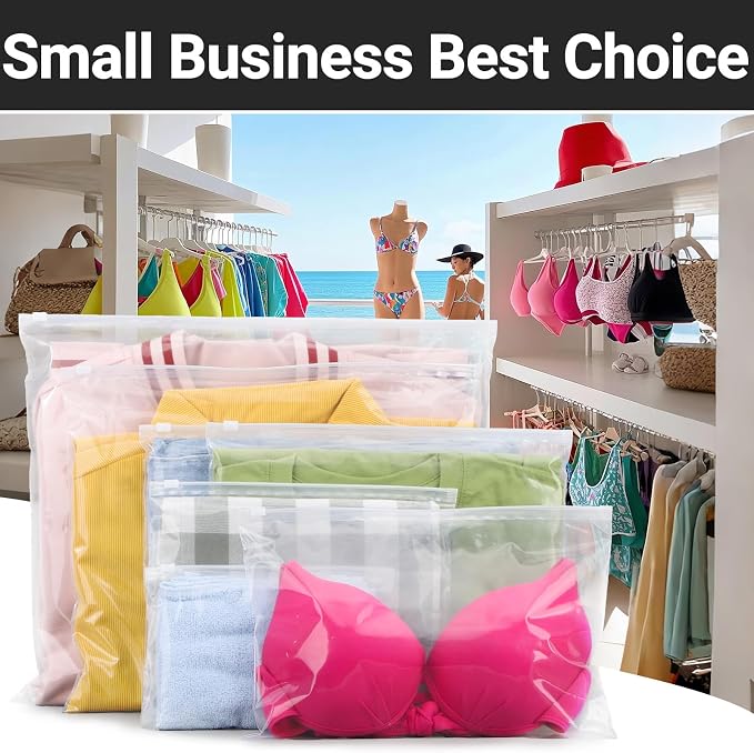 Bikini Bags Organizer Clear, Plastic Shirt Bags for Small Business, Swimsuit Swimwear Bathing Suit Storage, T Shirt Packaging, 10x8 inch, Pack of 50, 3 Mil with Vent Holes
