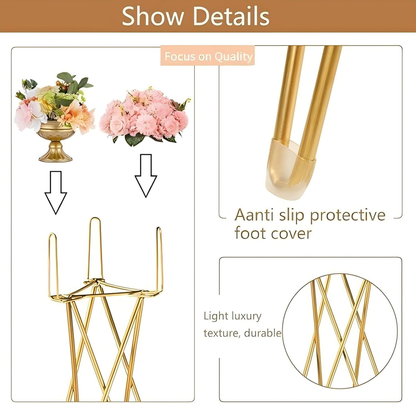 Yiqiying 2 Pcs Gold Flower Stand Display -41.3IN Flower stand for Wedding, Metal flower Display Stand for Wedding Bases Para Arreglos Florales flower Stand display gold centerpieces for wedding