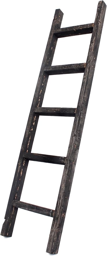 BARNWOODUSA Rustic Decorative Ladder - 100% Upcycled Wood (60" x 12" x 1.5", Smoky Black)