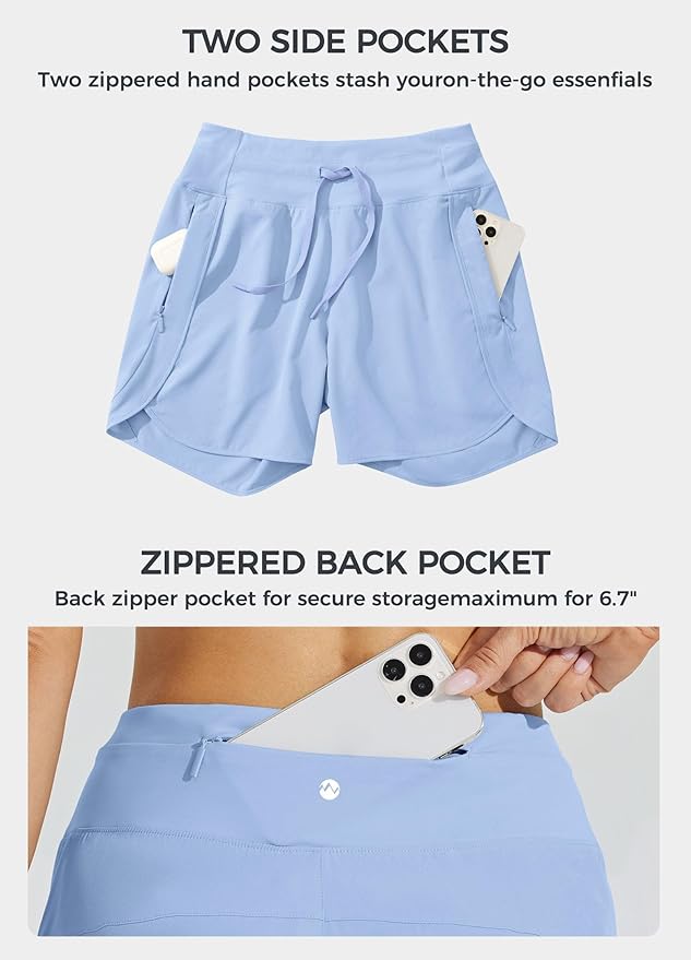 Willit Women's 7" Athletic Running Shorts Long Workout Hiking Shorts Quick Dry High Waisted Active Zipper Pocket(Large)
