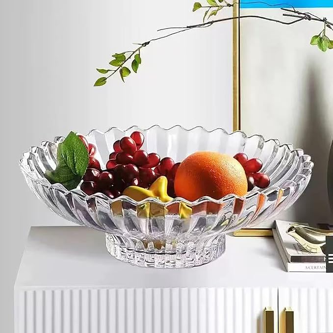Glass Fruit Bowl or Decorative Bowl, used for Kitchen counter or living room center table decoration, 12.5inch Fruit Bowl or Center Bowl (White)