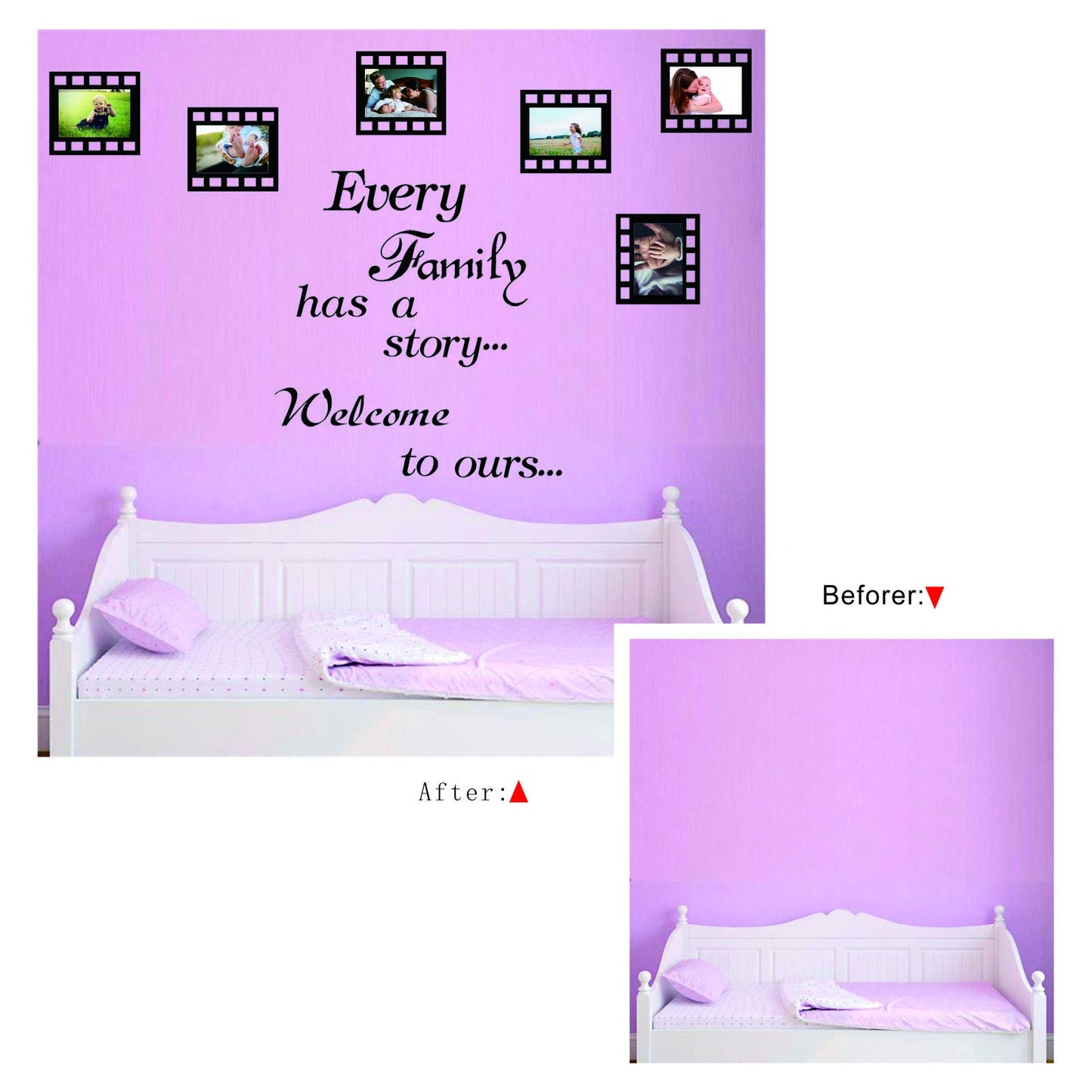 Every Family Has a Story,Family Wall Stickers Decor for Living Room,Contains 6 Pcs 4 x 6 Inch Picture Frame Inspirational Wall Decals Quotes